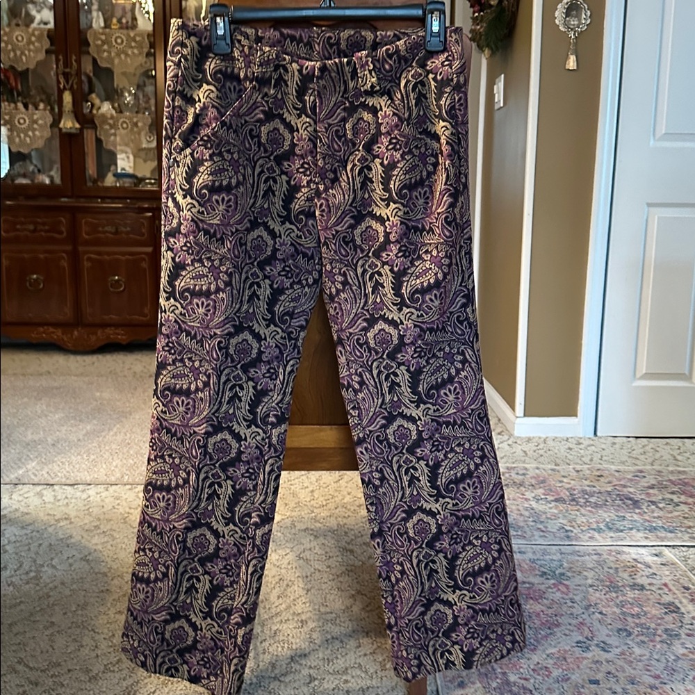 Free People Women’s Sl Flare Pants in Purple and Tan Paisley